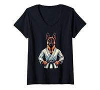 Donna Karate Malinois Cane In Kimono Da Combattimento Maglietta con Collo a V