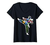 Donna Karate Taekwondo Floreale Maglietta con Collo a V