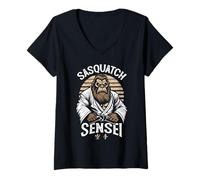 Donna Karate Warrior Legend Sasquatch Sensei Bigfoot Arti Marziali Maglietta con Collo a V