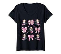 Donna Karl Marx Comunista Ragazza Comunista Coquette Fiocco Rosa Maglietta con Collo a V