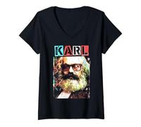 Donna Karl Marx Marxismo Socialismo Comunismo Divertente Pop Art Maglietta con Collo a V