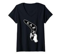 Donna Karma Boomerang Blackwork Minimal Maglietta con Collo a V