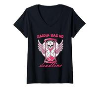 Donna Karma Has No Deadline - Clessidra Gotica con Teschio Maglietta con Collo a V