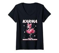 Donna Karma Regelt Das Schon Flamingo Destino - Statement Maglietta con Collo a V