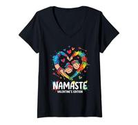 Donna Karneval-Kostüm Ersatz Partner per Spruch Namaste Yoga Maglietta con Collo a V