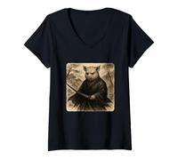Donna Katana - Kimono da Guerriero Samurai Maiale, Stile Zen Sumi-E, Vintage Maglietta con Collo a V
