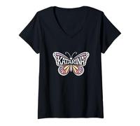 Donna Katarina Butterfly - Personalizzato Carino Nome Word Art Maglietta con Collo a V