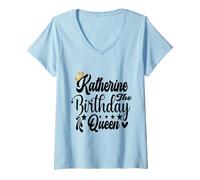Donna Katherine The Birthday Queen Happy Birthday Shirt per Le Donne Maglietta con Collo a V
