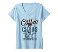 Donna Katie Personalized Cute Coffee Girls Katie Name Maglietta con Collo a V