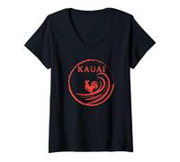 Donna Kauai Hawaii Chicken Rooster Surf Wave Coffee Garden Island! Maglietta con Collo a V