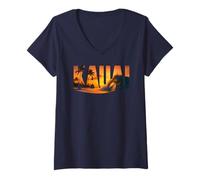 Donna Kauai Hawaii Vintage Beach Estate Surf Retro Hawaiian Maglietta con Collo a V