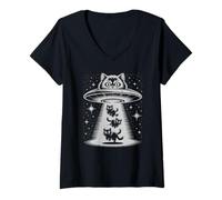Donna Kawaii Alien Cat UFO Rapimento Pawsitively Adotta Shelter Mamma Maglietta con Collo a V