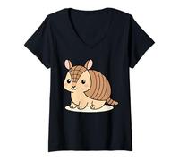 Donna Kawaii armadillo cartone animato carino illustrazione Maglietta con Collo a V
