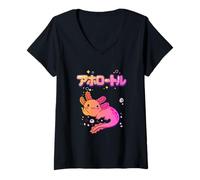 Donna Kawaii Axolotl Salamandra Messicana Carino Stile Anime Giapponese Maglietta con Collo a V