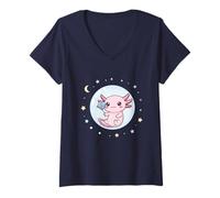 Donna Kawaii Axolotl Space Explorer con in Mano Un Palloncino planetario cosmico Maglietta con Collo a V