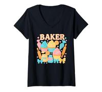 Donna Kawaii Baker Cupcake Coquette Design con Farina & Fiocchi Maglietta con Collo a V