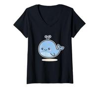 Donna Kawaii Balena Carino Mare Animale Maglietta con Collo a V