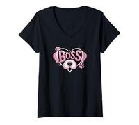 Donna Kawaii Boss Cucciolo papà Dogfather Amante Cane Pawsitive Adotta Maglietta con Collo a V