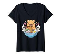 Donna Kawaii Capybara Eating Ramen Noodles Cute Capybara Boy Girl Maglietta con Collo a V