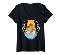 Donna Kawaii Capybara Eating Ramen Noodles Cute Capybara Boy Girl Maglietta con Collo a V