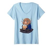 Donna Kawaii Carino Mole Bubble Tea Boba Maglietta con Collo a V