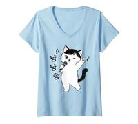 Donna Kawaii Cat Singing KPOP Seoul Corea del Sud Viaggio Souvenir Maglietta con Collo a V