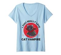 Donna Kawaii Cat Vampire Amo Davvero Cute Cat Vampire Lover Maglietta con Collo a V