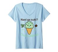 Donna Kawaii Choco-Mint Ice Cream Cone - giapponese "Nani ga Suki? Maglietta con Collo a V