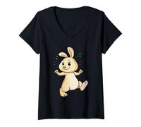 Donna Kawaii Coniglio Danza Musica Maglietta con Collo a V