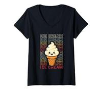 Donna Kawaii Cono Gelato Carino Sorridente Vintage Anime Dessert Maglietta con Collo a V