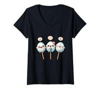 Donna Kawaii Dango Trio Canto Gnocchi di Riso Karaoke Maglietta con Collo a V