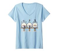 Donna Kawaii Dango Trio Canto Gnocchi di Riso Karaoke Maglietta con Collo a V