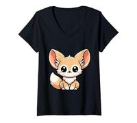Donna Kawaii Fennec Fox - Carino Big Ears Desert Fox Personaggio Maglietta con Collo a V