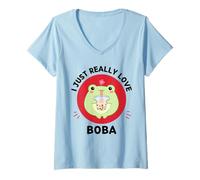 Donna Kawaii Frog Beve Bubble Tea I Just Really Love Boba Lover Maglietta con Collo a V