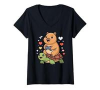 Donna Kawaii Gaming Animal Graphic Turtle Cute Capybara Gamer Maglietta con Collo a V