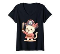 Donna Kawaii Gatto Pirata Principessa Carino Hallooween Costume Bambini Ragazza Maglietta con Collo a V