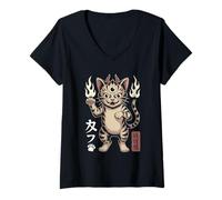 Donna Kawaii Gatto Tre Occhi Giapponese Demone Anime Creatura Maglietta con Collo a V