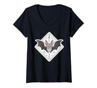 Donna Kawaii Giapponese Bat - Spettrale Carino Halloween Chibi Maglietta con Collo a V
