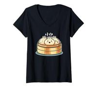Donna Kawaii Gnocchi Al Vapore Carino Dim Sum Basket Maglietta con Collo a V