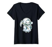 Donna Kawaii Grim Mietitore Pastello Goth Estetica Maglietta con Collo a V