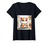Donna Kawaii Hamster Yogi: Adorable Art of Meditation Maglietta con Collo a V