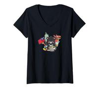 Donna Kawaii Hot Pot Boba Bear Taiwan Flag Travel Maglietta con Collo a V