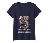 Donna Kawaii I Just Love Dragons & Libri Amante della Lettura Maglietta con Collo a V