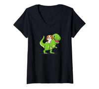 Donna Kawaii Kids Boys Dino Dinosaur Cavalier King Charles Spaniel Maglietta con Collo a V