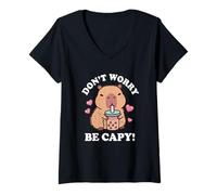 Donna Kawaii Kids Bubble Tea Don't Worry Be Capy Girls Capybara Maglietta con Collo a V