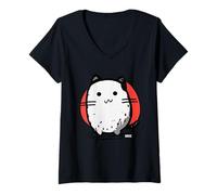 Donna Kawaii Onigiri Cat Giappone Design estetico Maglietta con Collo a V