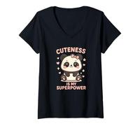 Donna Kawaii Panda - La carineria è Il Mio superpotere Maglietta con Collo a V