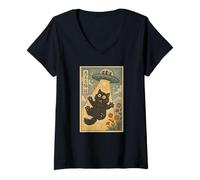 Donna Kawaii Retro Alien Funny Cat UFO Abduction Maglietta con Collo a V
