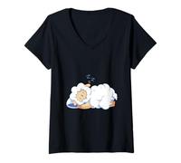 Donna Kawaii Sleeping Sheep Cute Lamb Napping Graphic Maglietta con Collo a V