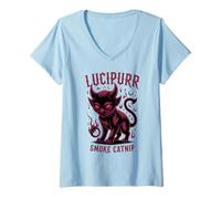 Donna Kawaii Smoke Catnip LUCIPURR Cat Wizard Creepy Lucifer Witch Maglietta con Collo a V